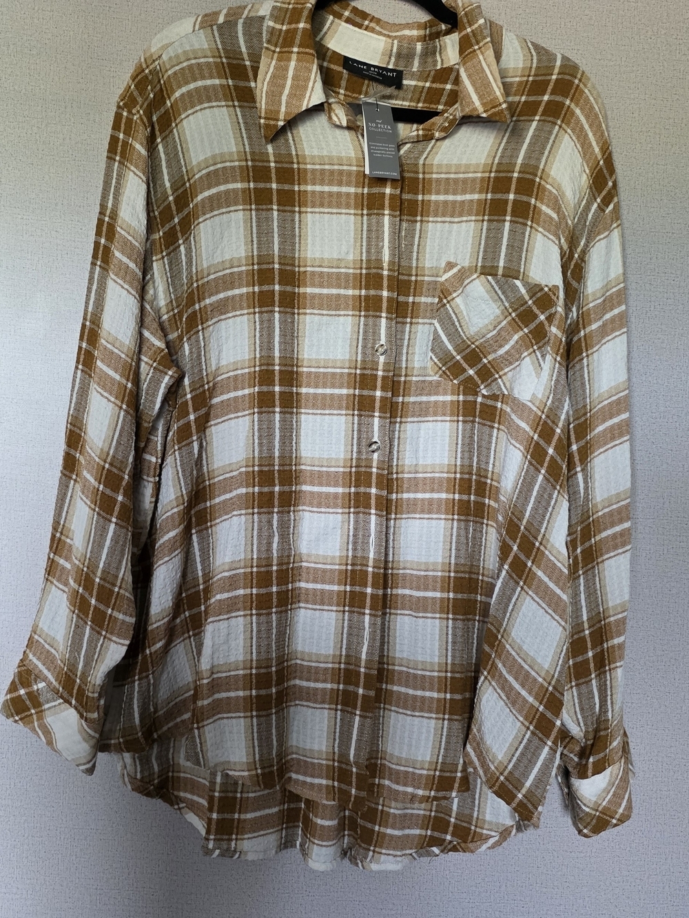 Lane Bryant Plaid Button-Front Shirt — Cream & Brown